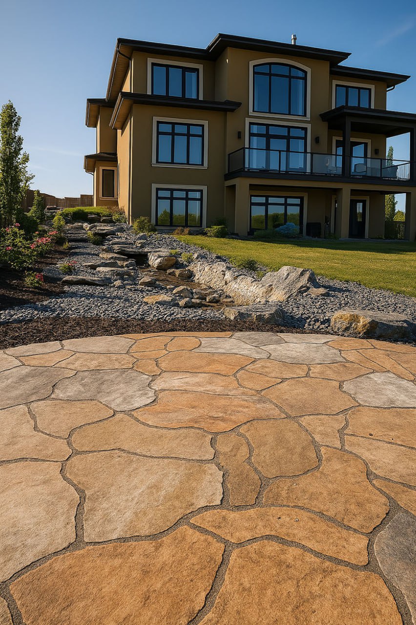 Beautiful flagstone patio and rock landscaping